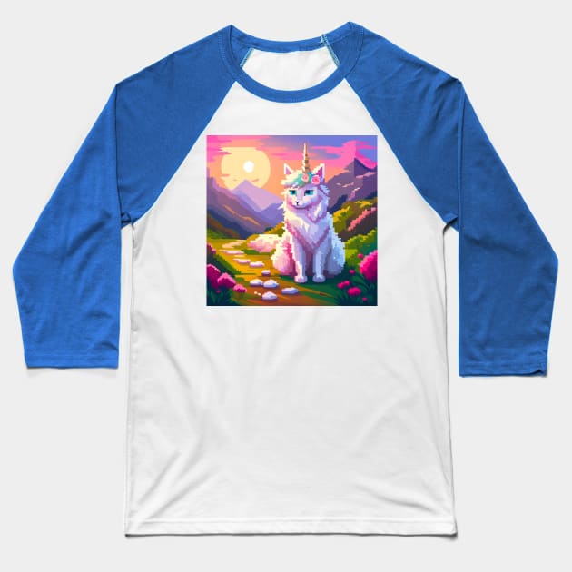 Pixel Princess Unicorn Kitty Baseball T-Shirt by DestructoKitty